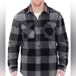 Real Tree Mens Medium Plaid Fleece Grey Button Up Jacket Warm Light Weight Coat